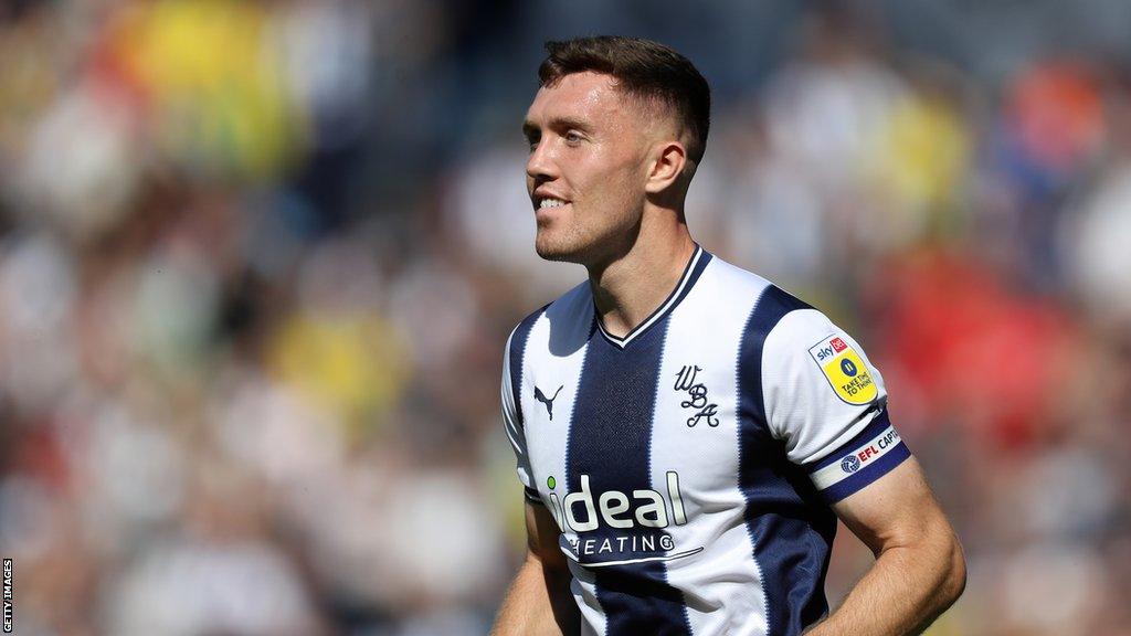 West Bromwich Albion defender Dara O'Shea wearing the captain's armband