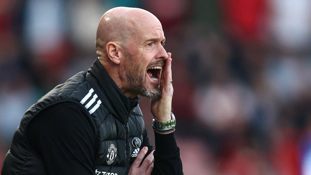 Erik ten Hag reacts during Manchester United's game at Bournemouth