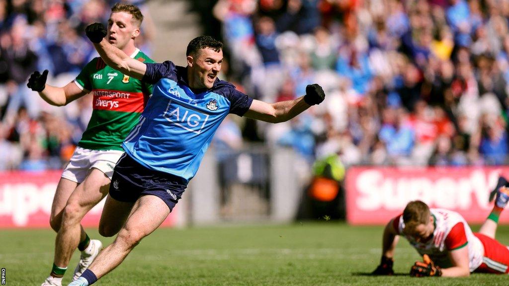 Colm Basquel celebrates after scoring one of his goals in Dublin's quarter-final win over a fancied Mayo side