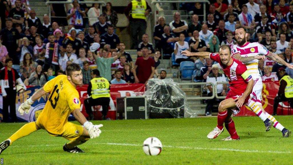 Scotland's Steven Fletcher scores against Gibraltar