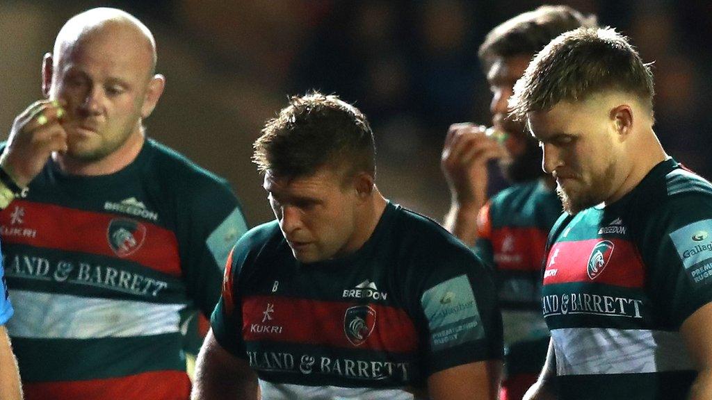 Leicester players look dejected during their defeat by Northampton