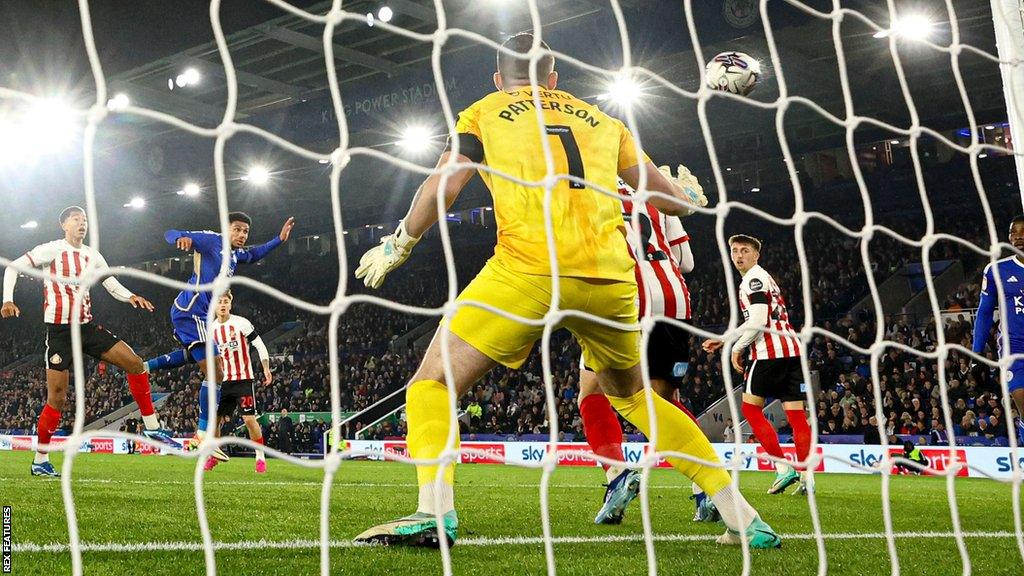 James Justin heads Leicester ahead against Sunderland