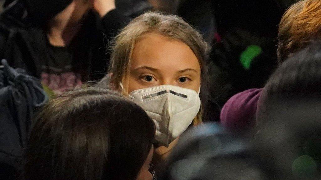 Greta Thunberg arrives at Glasgow's Central station