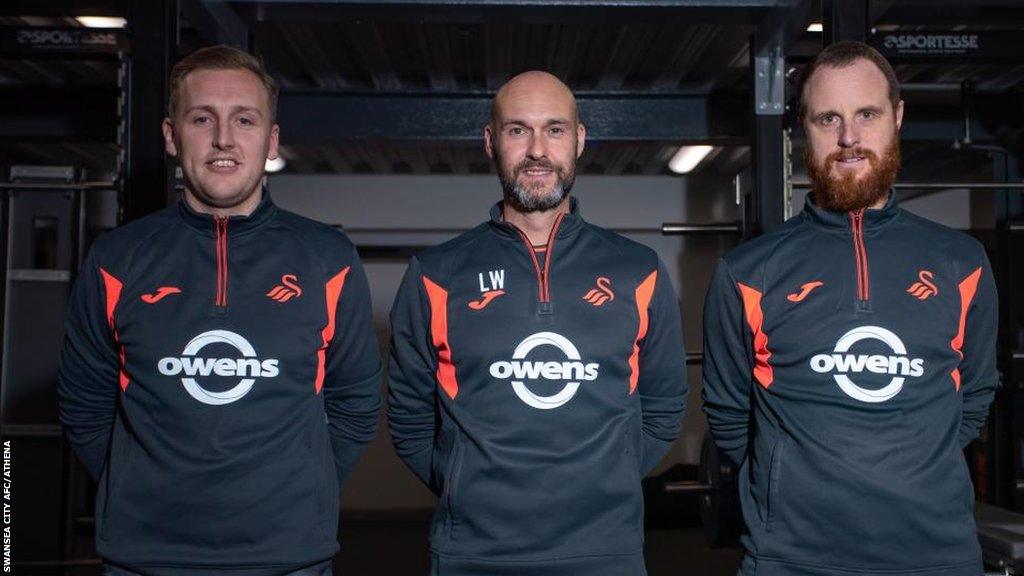 Luke Williams, George Lawtey and Ryan Harley at Swansea's training ground