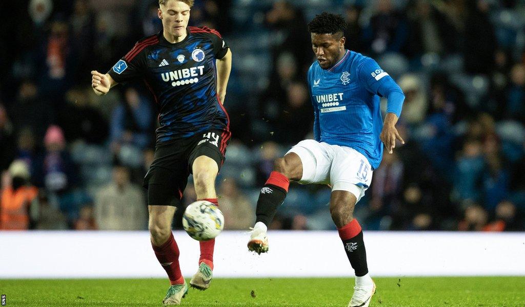 Rangers' Jose Cifuentes (right) in action against FC Copenhagen