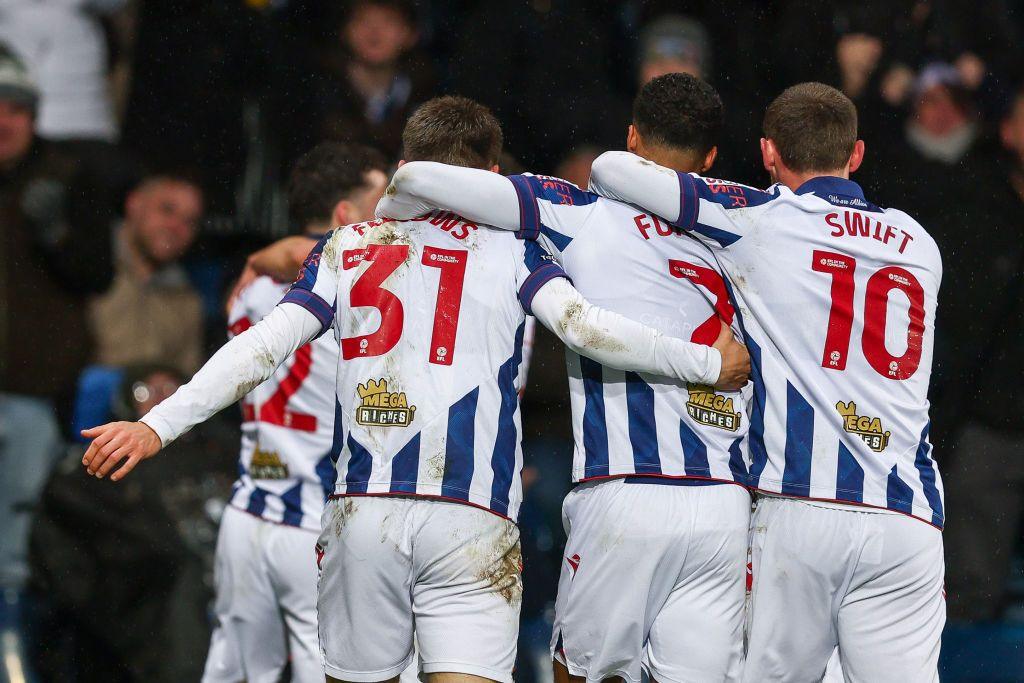 Albion players celebrate Mikey Johnston's second goal at The Hawthorns 