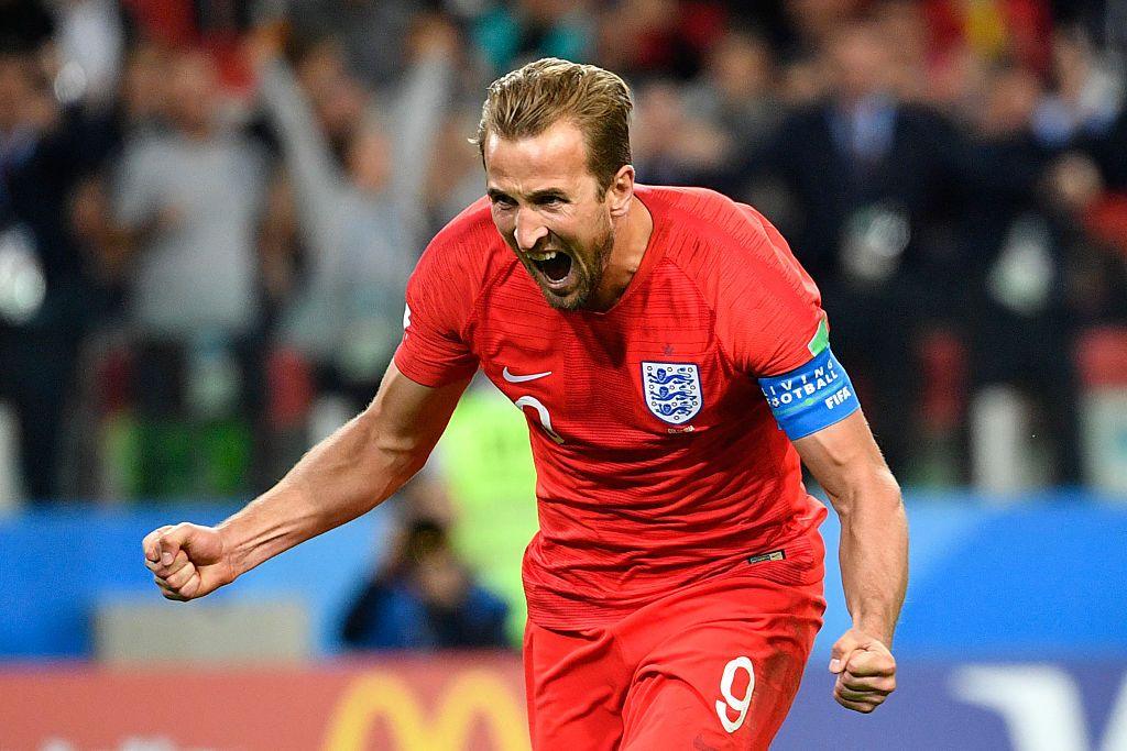 Harry Kane celebrates scoring for England against Colombia
