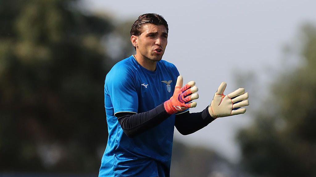 Christos Mandas in action during a Lazio training session