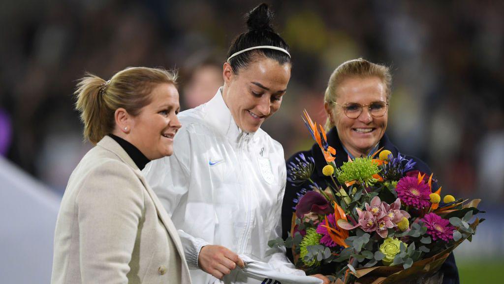 Kay Cossington, Lucy Bronze and Sarina Wiegman