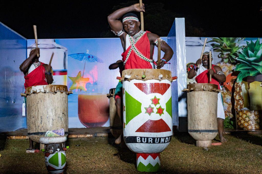 Traditional drummers from Burundi beat their drums in Jinja, Uganda for the Nyege Nyege Festival - Saturday 16 November 2024