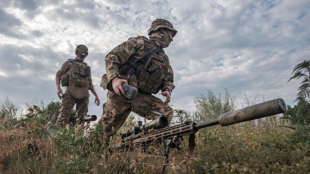 Sniper of the 1st brigade of National Guard 'Bureviy' takes part in a military training in Donetsk Oblast, Ukraine on July 9, 2024