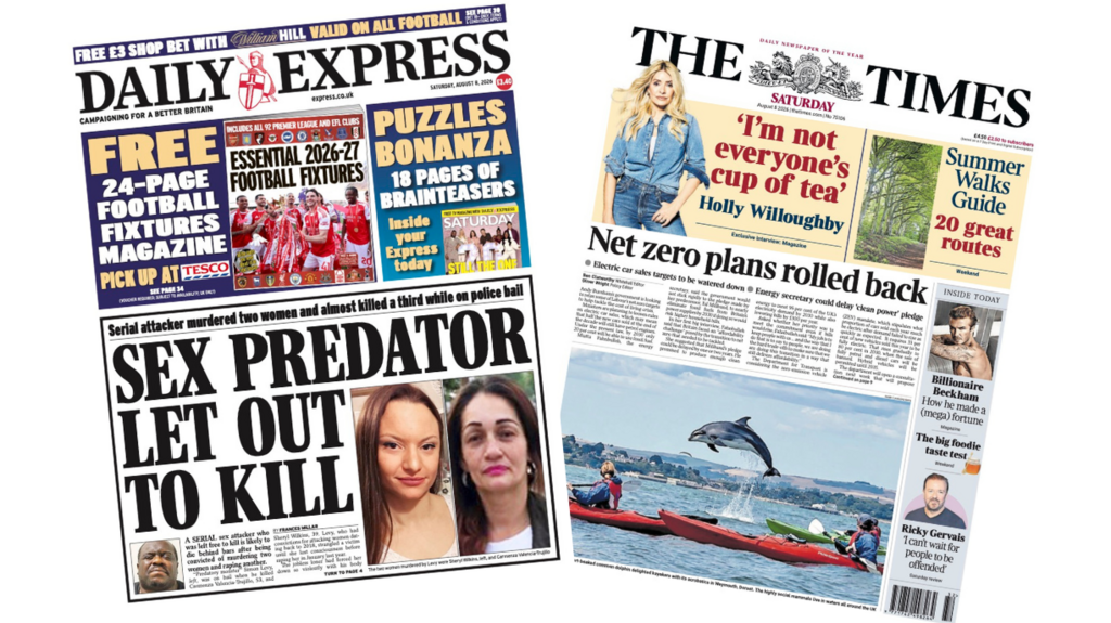 The papers: 'Sex predator let out to kill' and 'net zero plans rolled back'