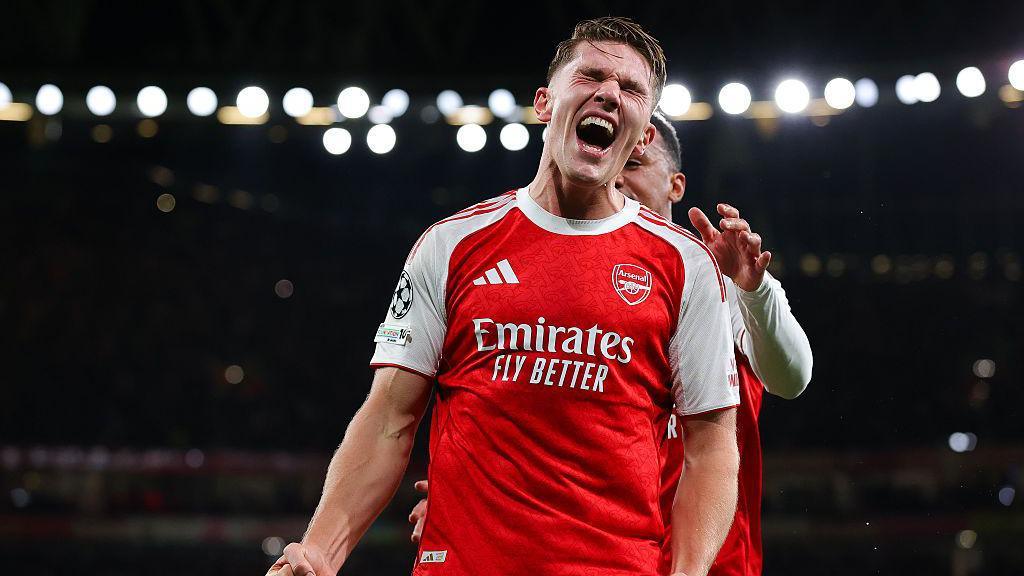 Viktor Gyokeres celebrates scoring for Arsenal in their 4-0 win over Atletico