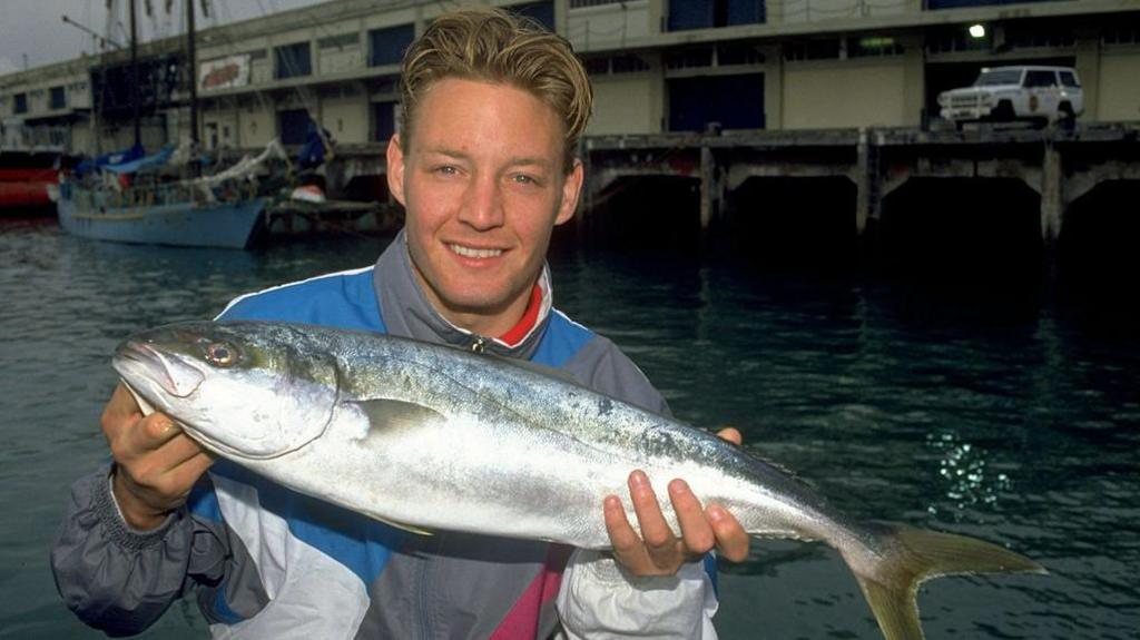 David Batty on a fishing trip in Auckland during the England tour of New Zealand in 1991