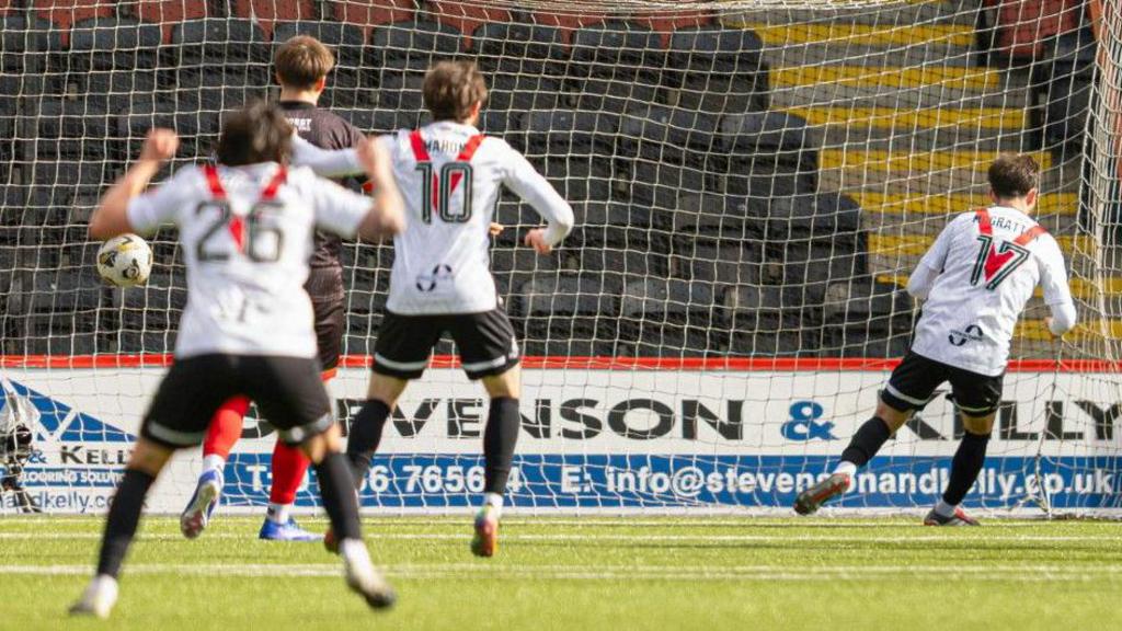 Lewis McGrattan scores for Airdrieonians against Partick Thistle