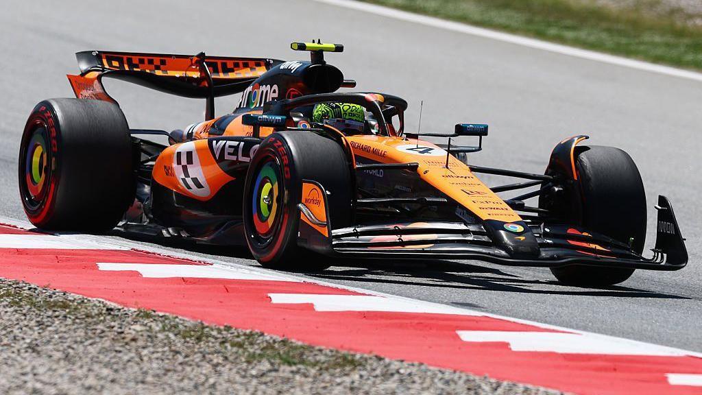 Lando Norris drives the McLaren in Spain