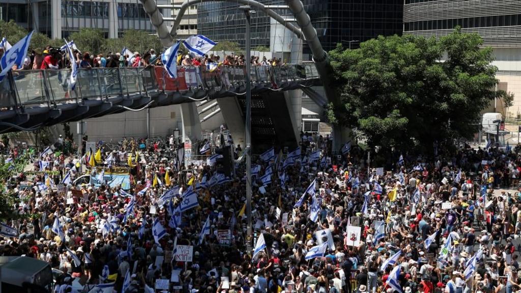 rotesters rally together against the government and to show support for the hostages who were kidnapped during the deadly October 7 attack, amid the ongoing conflict in Gaza between Israel and Hamas, in Tel Aviv, Israel, September 2
