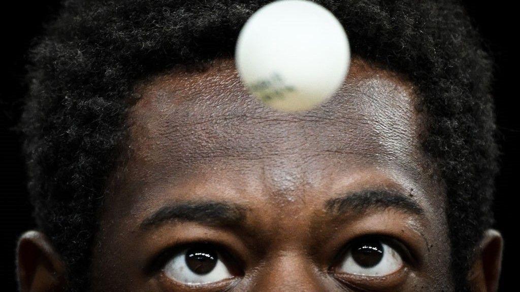 An image of Senegalese table tennis player Ibrahima Diaw during the Paris Olympics singles match on on 29 July 2024.