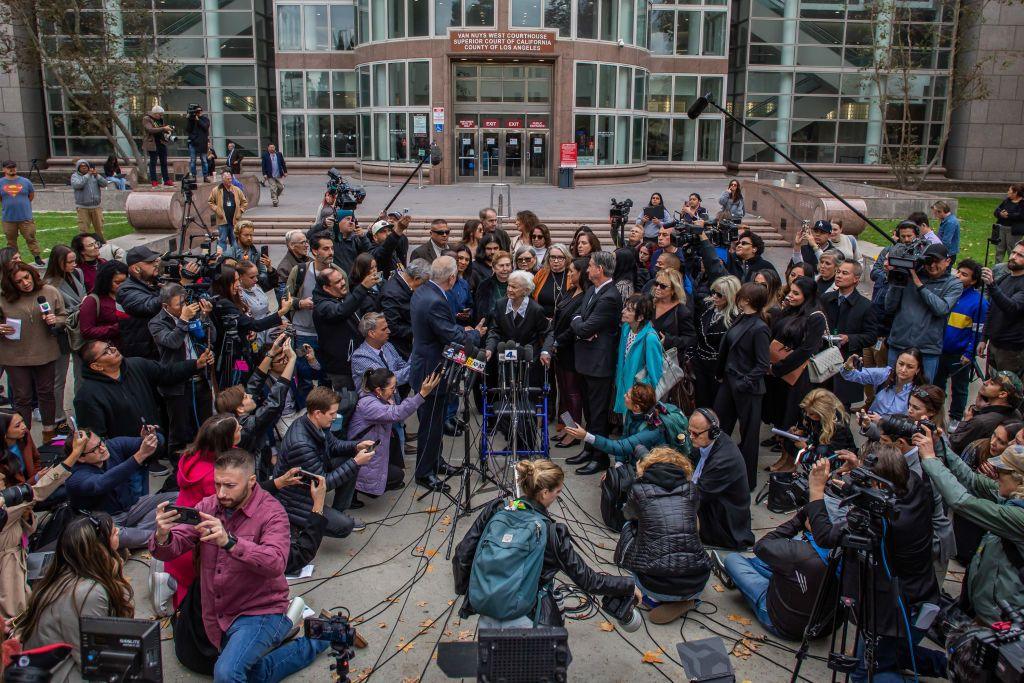 Members of the Menendez family along with attorneys for the brothers talked with a large array of news media after the hearing 