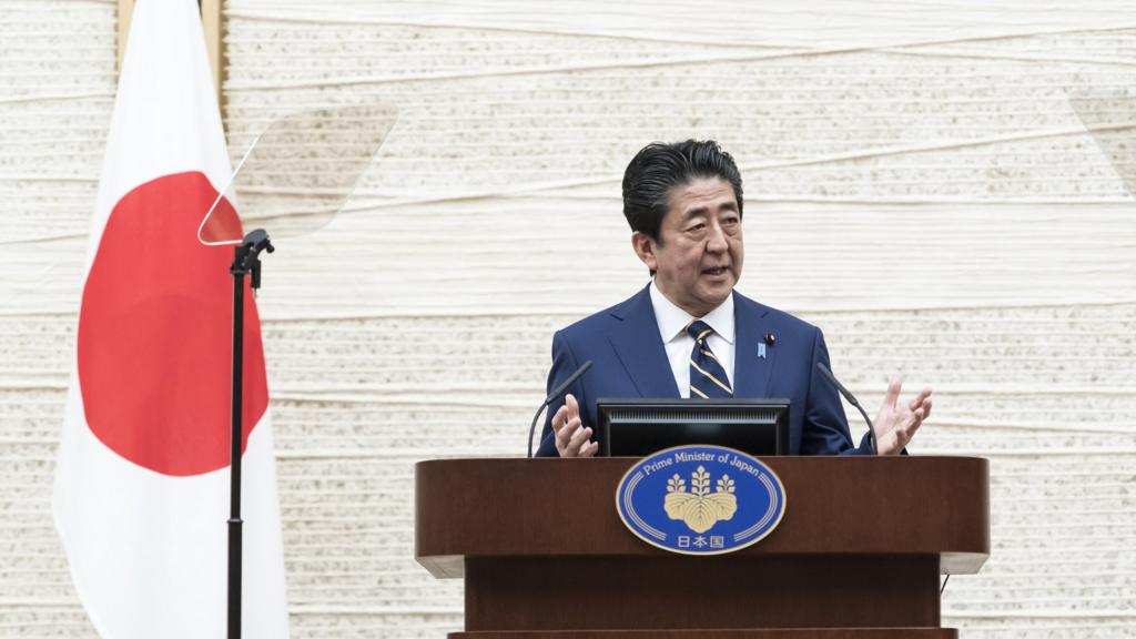 Japan's Prime Minister Shinzo Abe speaks during a press conference at the prime minister's official residence on April 07, 2020 in Tokyo,