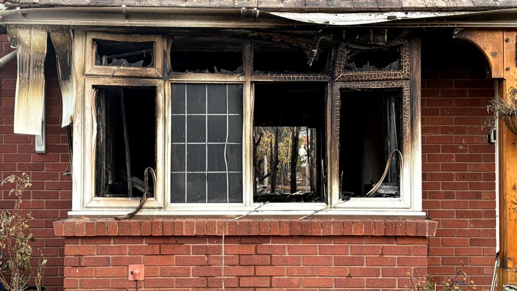 A burnt-out property on Racecourse Lane, Stourbridge
