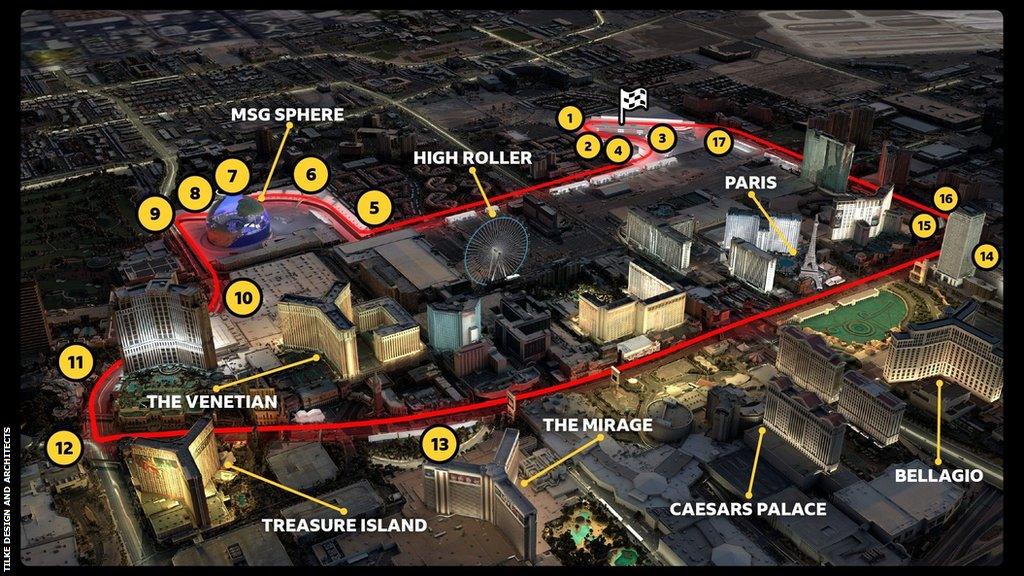 The track layout for the Las Vegas Grand Prix