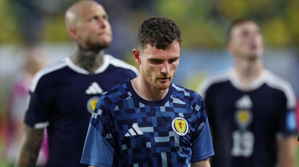 Scotland's Andy Robertson looks dejected