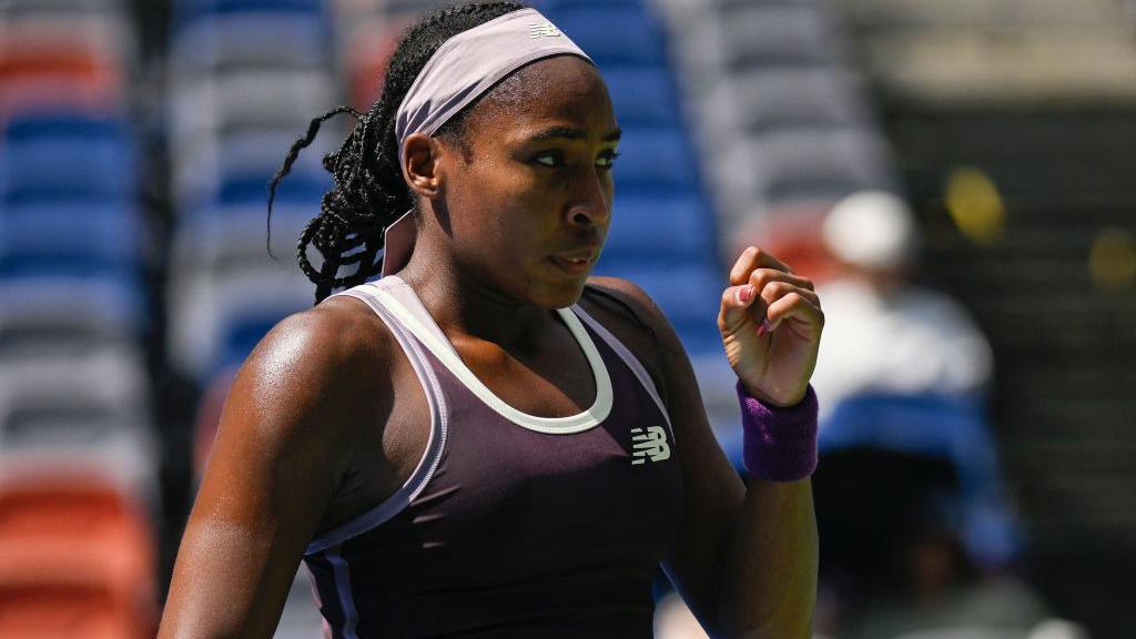 Coco Gauff celebrates winning her quarter-final at the Wuhan Open 