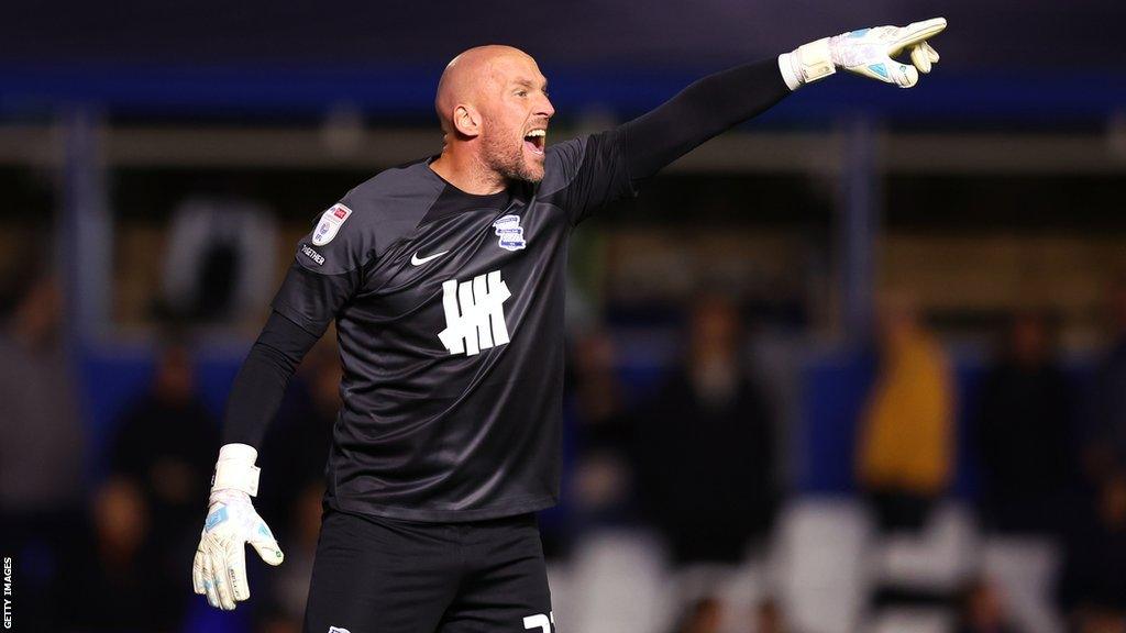 Birmingham City goalkeeper John Ruddy shouts at his defence