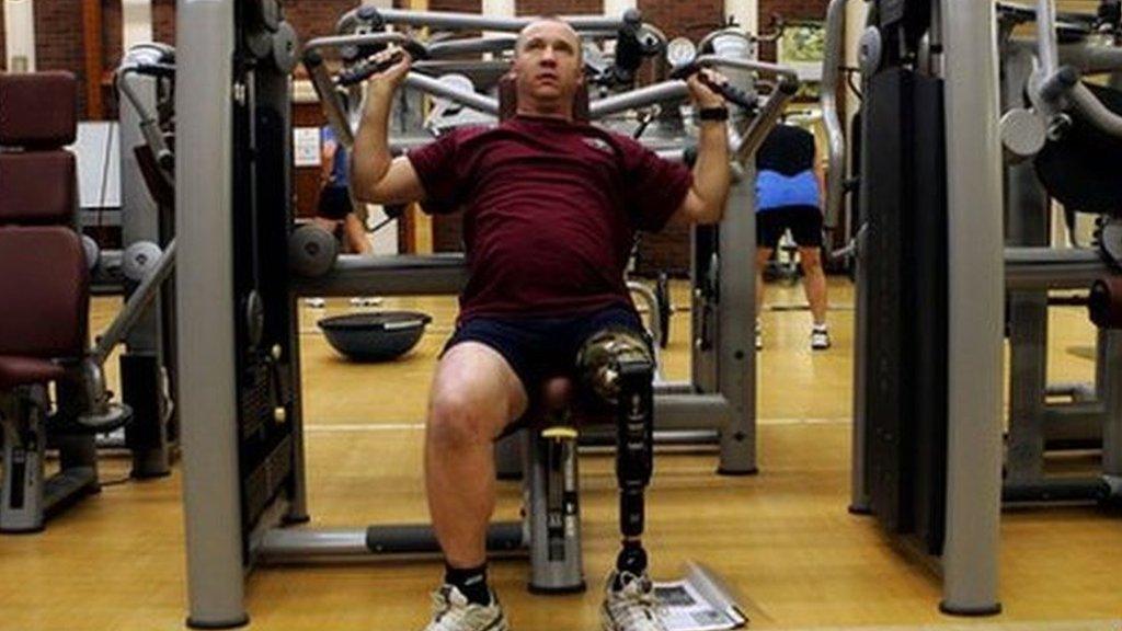 Soldier in one of the gymnasiums at the Headley Court