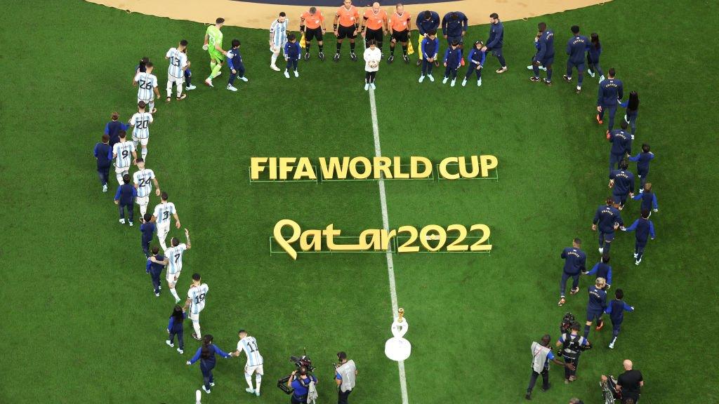 Argentina and France walk out for the 2022 World Cup final