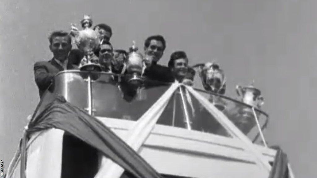 Borough United parade the Welsh Cup on an open-top bus parade in 1963