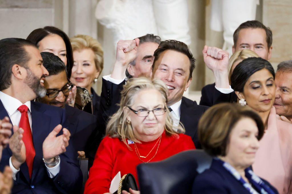 Musk's fists in air during inauguration