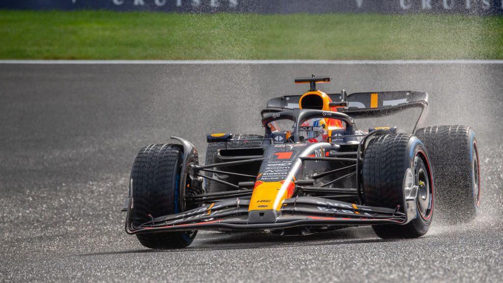 Max Verstappen driving at the 2023 sprint race in Belgium