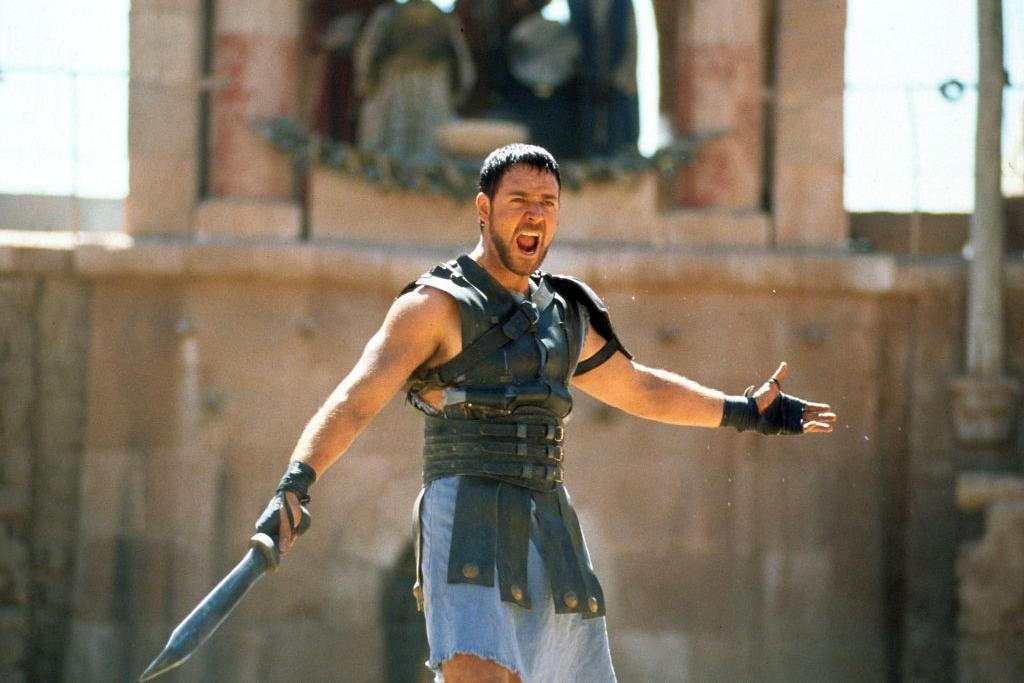 Russell Crowe with sword in a scene from the film 'Gladiator', 2000