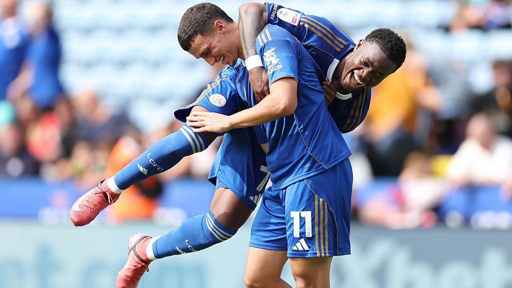 Abdul Fatawu celebrates while being carried on the shoulder of Bilal El Khannouss