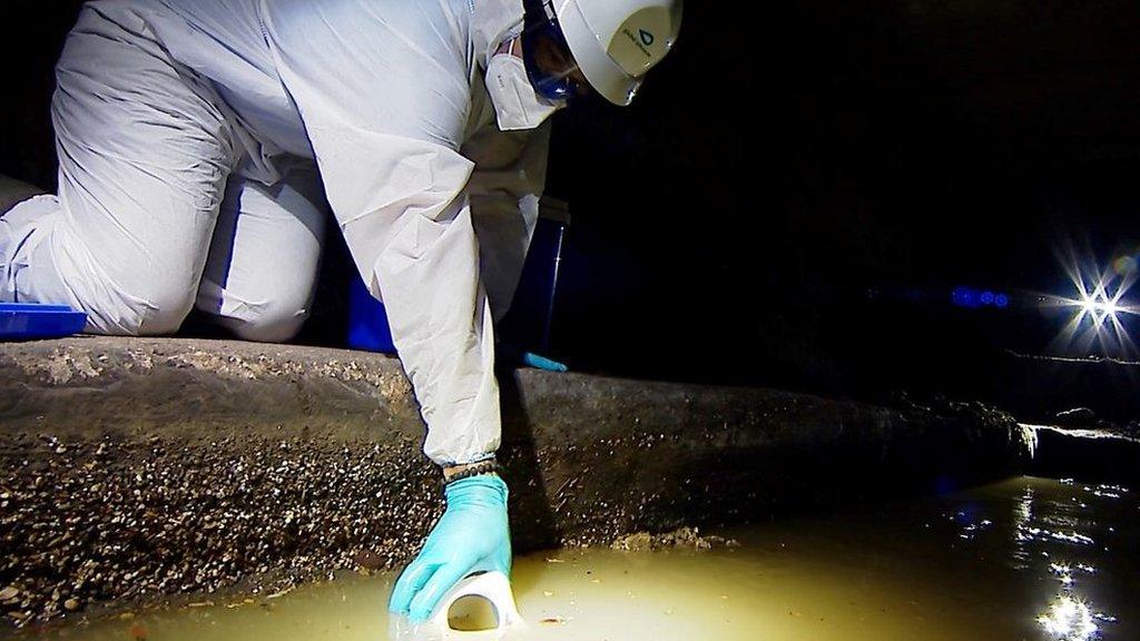 Man testing sewer water