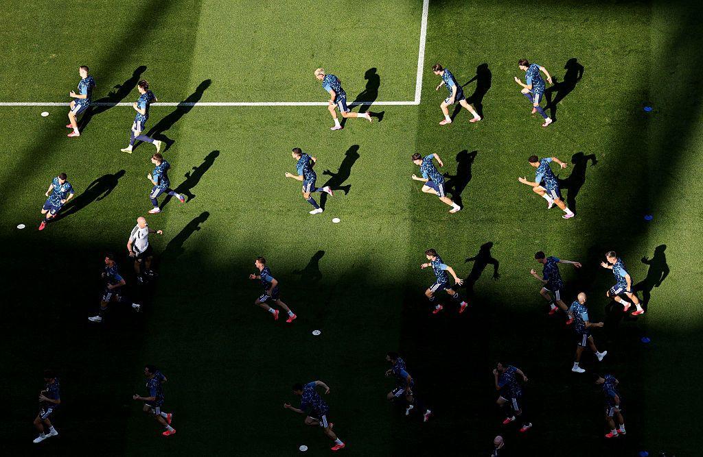 The players had a different warm-up on the park, getting ready for their crucial World Cup match