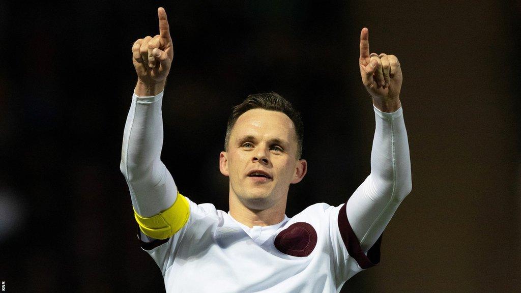 Hearts' Lawrence Shankland celebrates