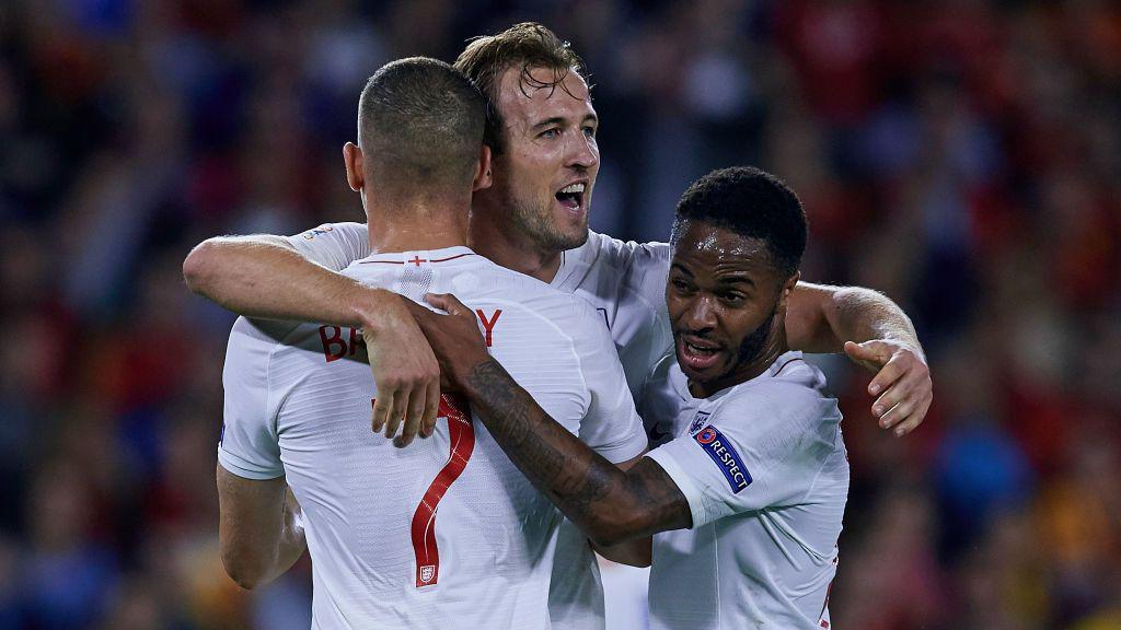 England players celebrate a goal against Spain
