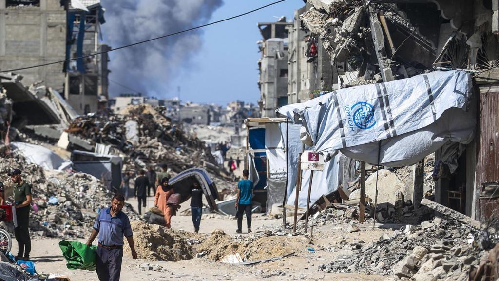 a bombed street in Gaza