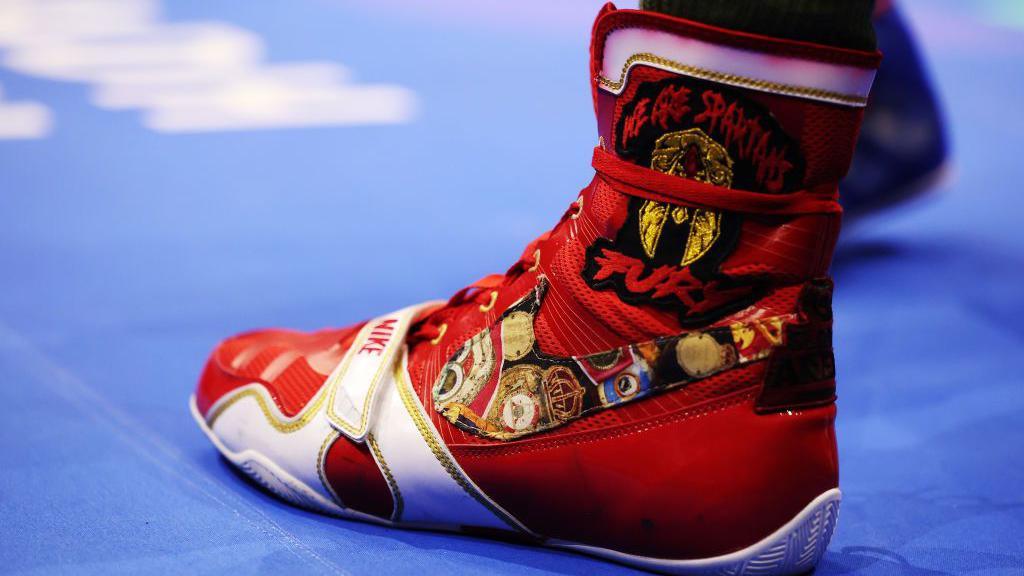 Tyson Fury's red boots with 'We are Spartans' written on them