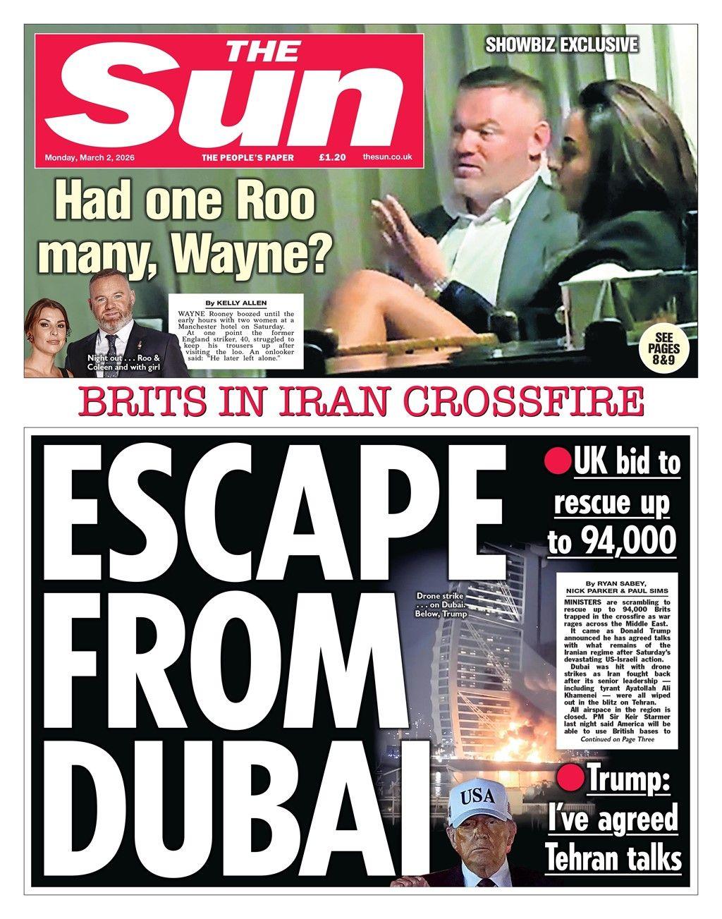 Titulli në faqen e parë të gazetës “The Sun” thotë: “Ikje nga Dubai”.