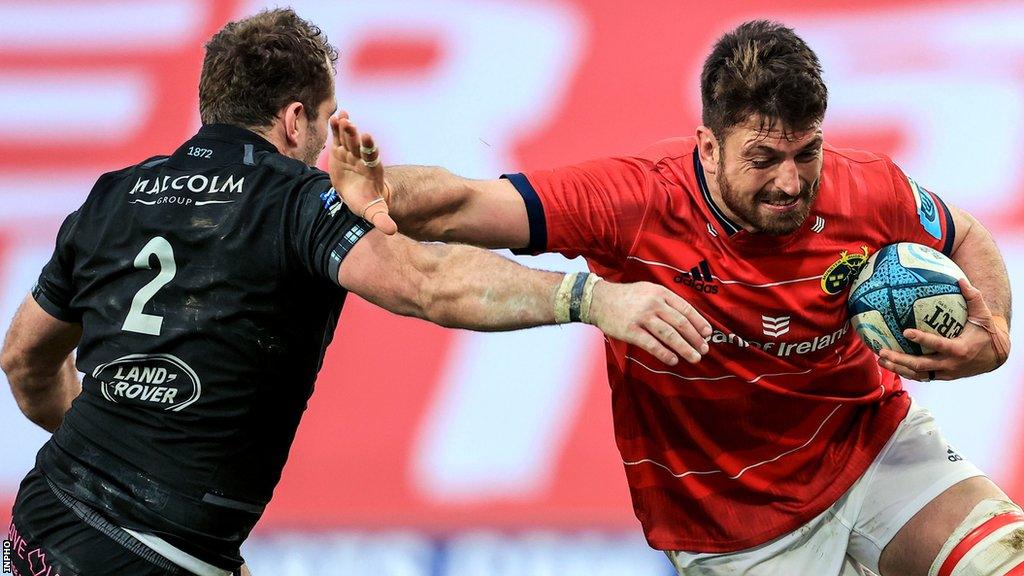 Glasgow's Fraser Brown in action against Munster's Jean Kleyn