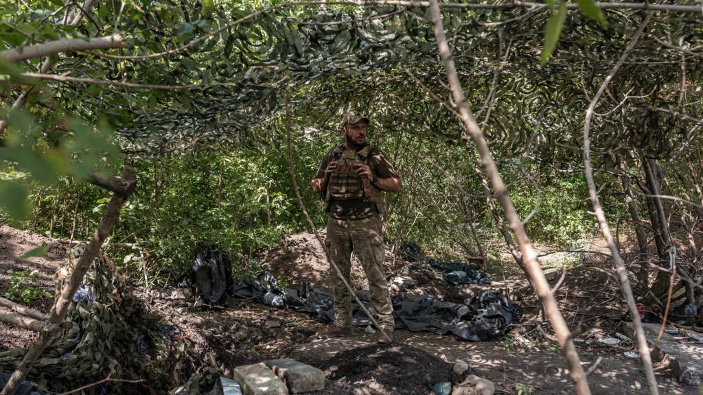 A Ukrainian soldier at rest in the Bakhmut area