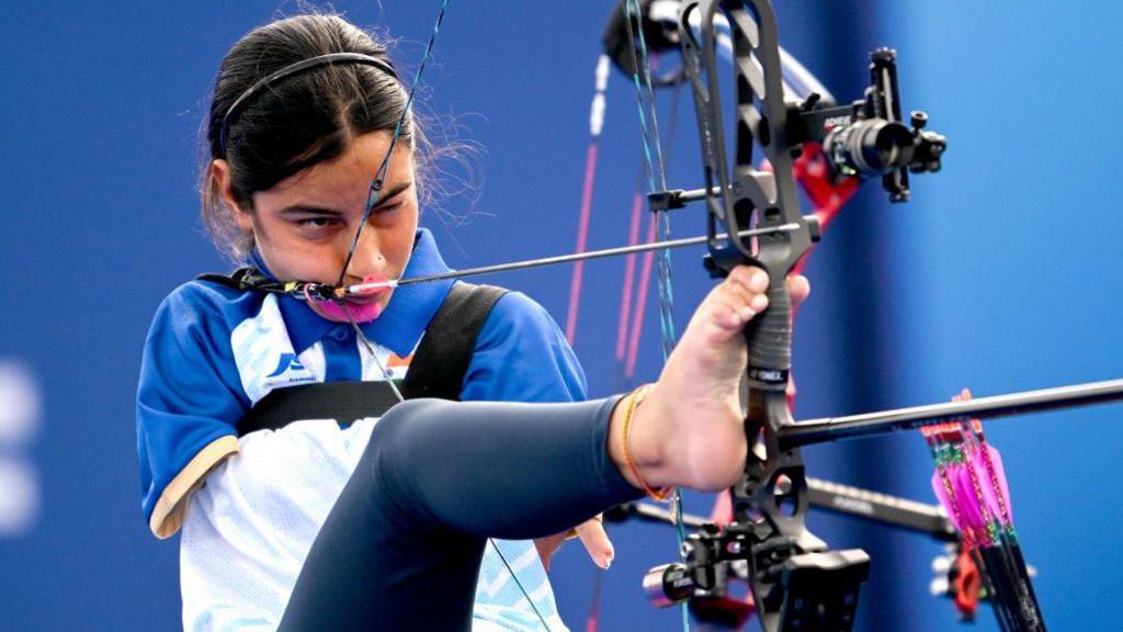 Paris , France - 2 September 2024; Sheetal Devi of India during the Mixed Team Compound Open Quarterfinal Match between India and Indonesia on day five of the Paris 2024 Paralympic Games at Esplanade Des Invalides in Paris, France. (Photo By Ramsey Cardy/Sportsfile via Getty Images)
