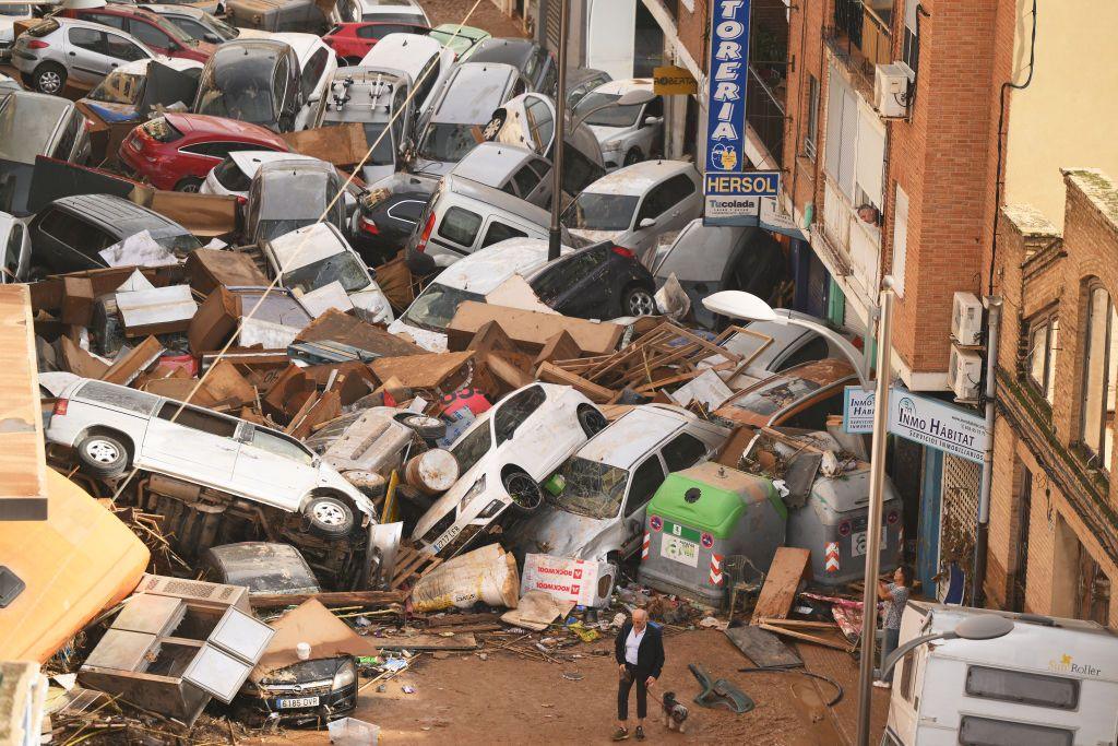 Cars piled up in a street