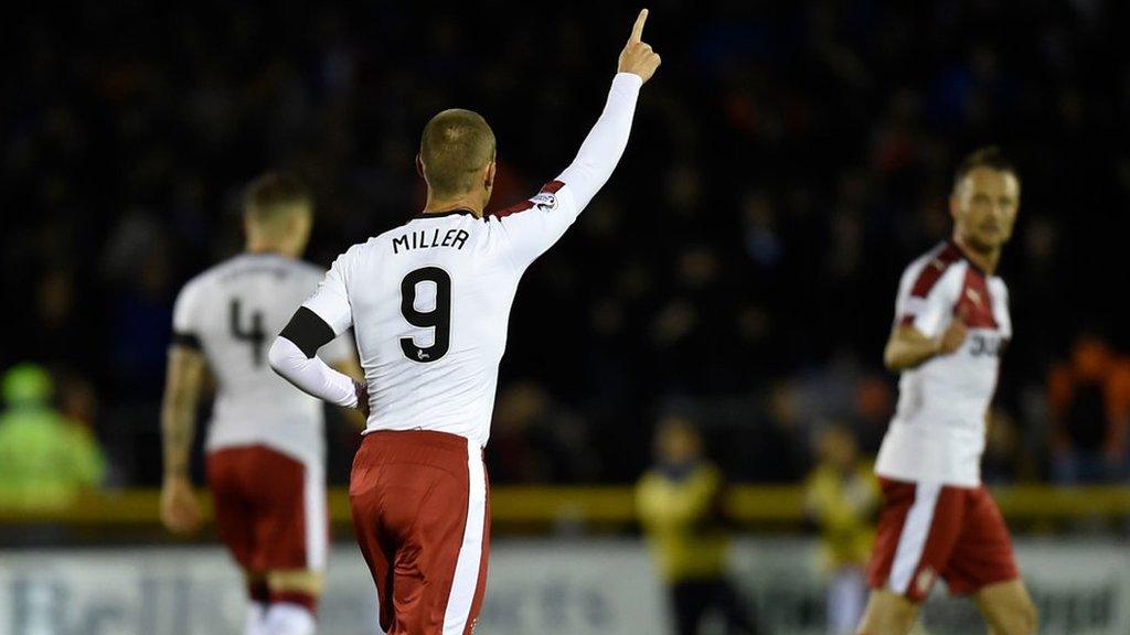 Kenny Miller celebrates his 100th goal for Rangers