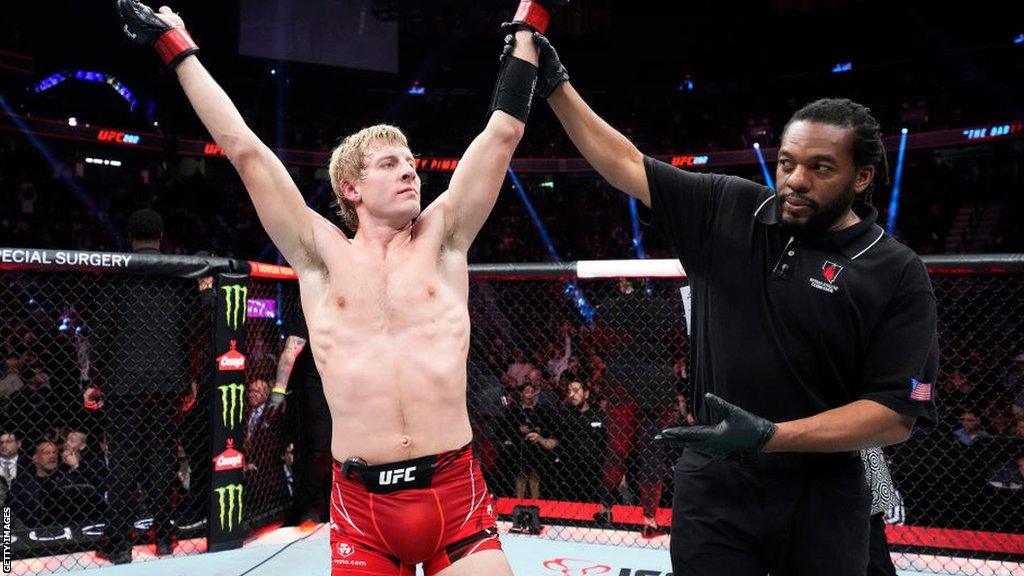 Paddy Pimblett celebrates beating Jared Gordon