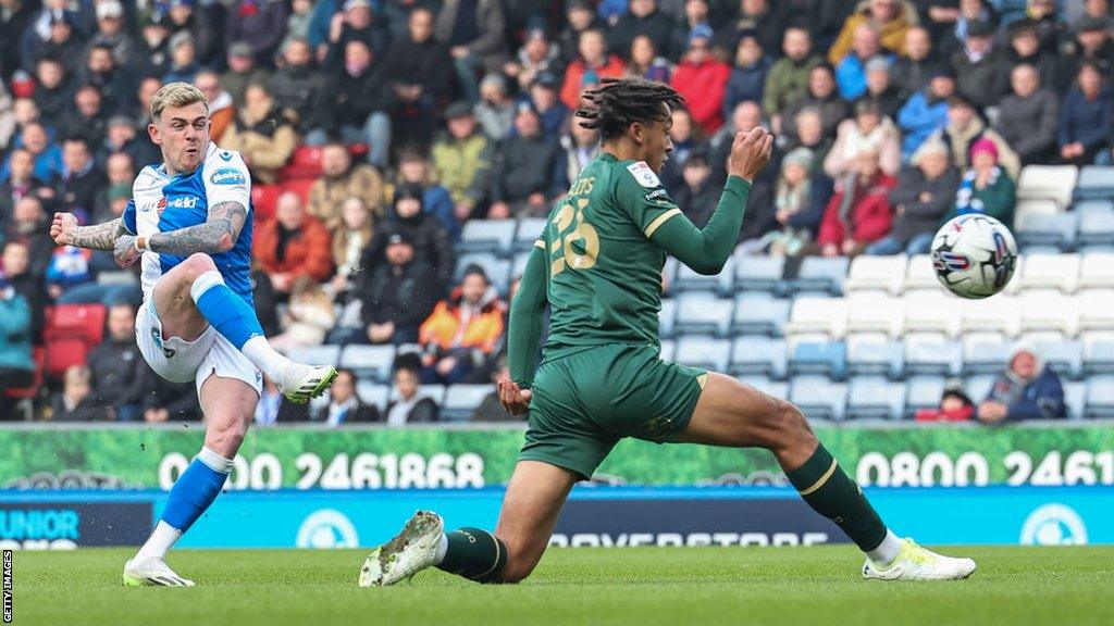 Sammie Szmodics scores for Blackburn Rovers against Plymouth Argyle earlier this month